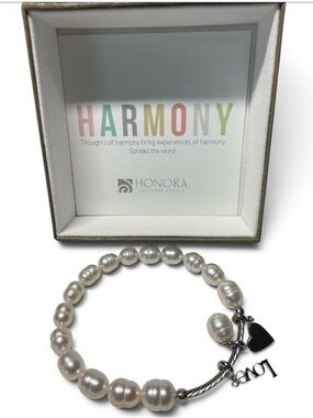 Honora Cultured Freshwater Pearl Harmony Bracelet Heart Love Charm w/ Gift Box